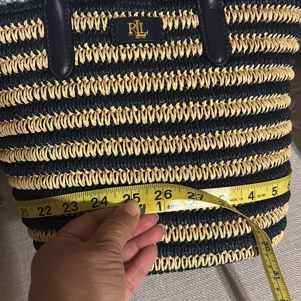 Lauren Ralph Lauren Striped Navy and Natural Woven Tote Bag - Picture 8 of 16